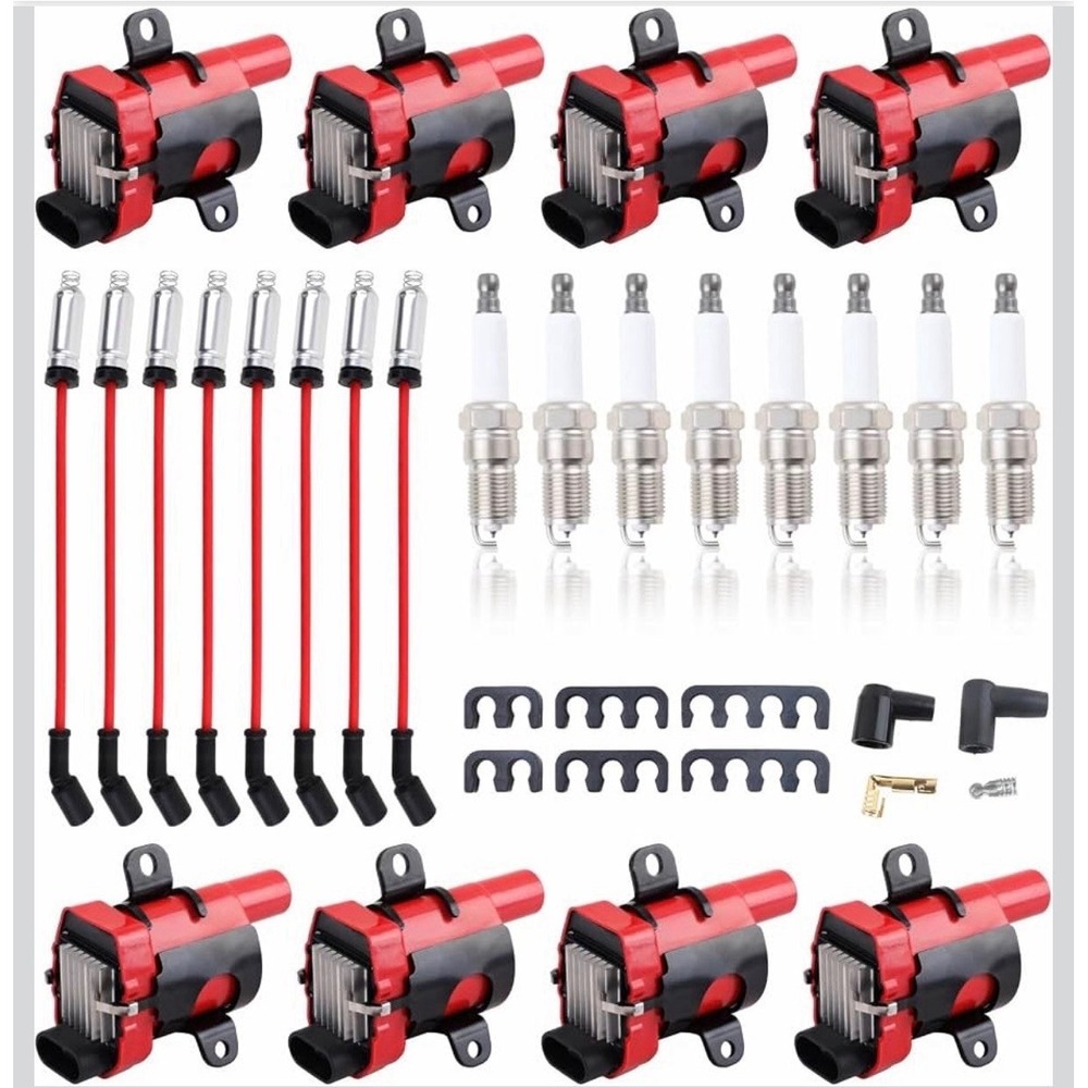 Set of 8 Round Ignition Coils UF262+ 41-962Spark Plugs+ 748UU 8mm Spark Plug Wir